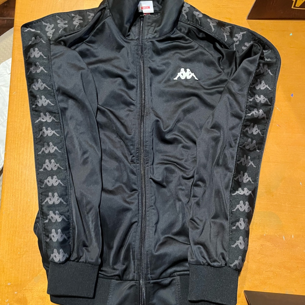 Kappa Black Women's Zip-Front Track Jacket with Logo Tape